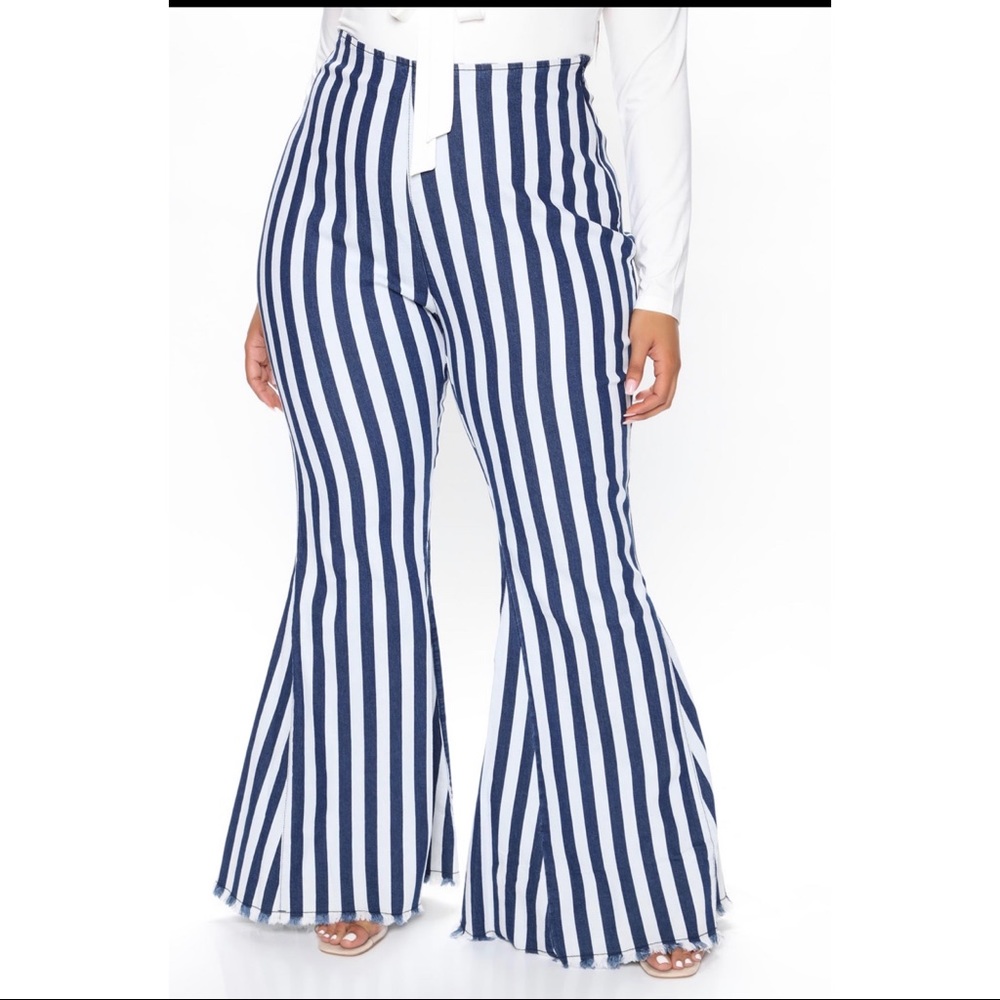 Accepting offers, Stripe Denim Flare Leg Pants